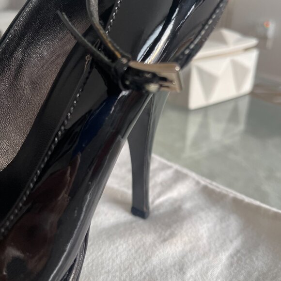 PRADA Black Patent Leather Platform Stiletto's with Ankle Strap - Picture 6 of 16